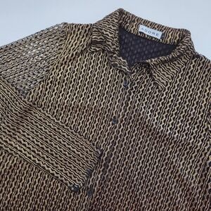 Adore Button Down Shirt Gold Black Metallic Wavy Mesh High Low Women Large